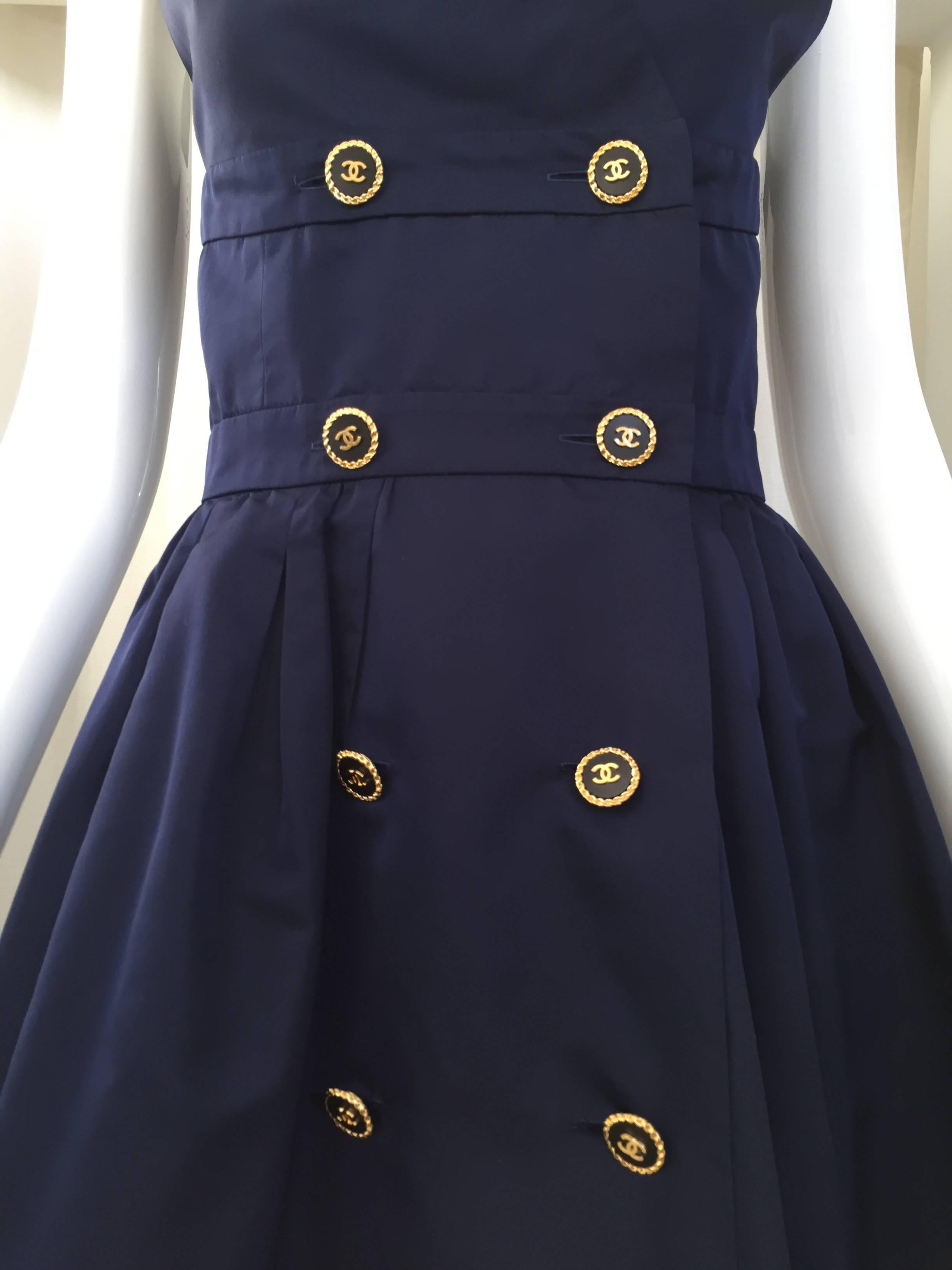 Vintage CHANEL blue silk criss cross back  cocktail dress In Good Condition In Beverly Hills, CA