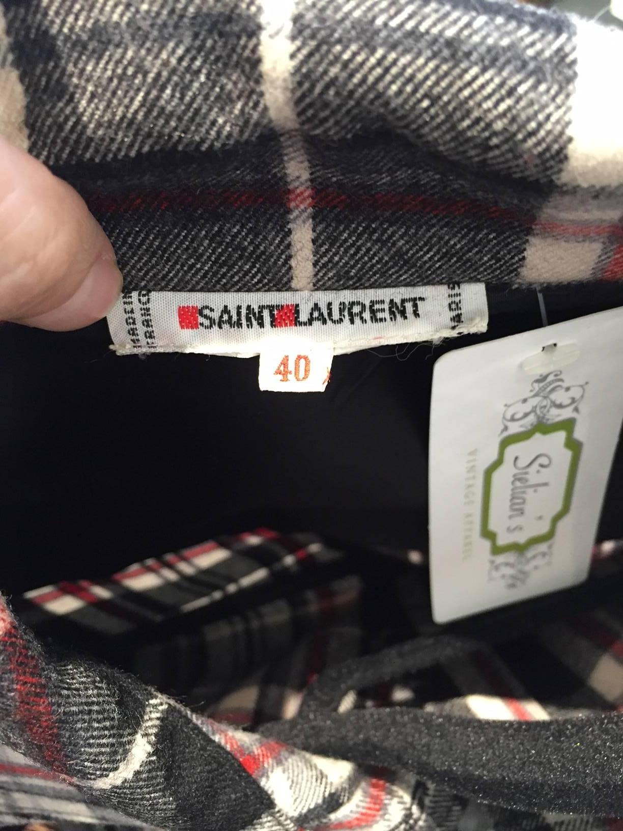 1970s SAINT LAURENT flannel  plaid shirt and skirt set In Excellent Condition In Beverly Hills, CA