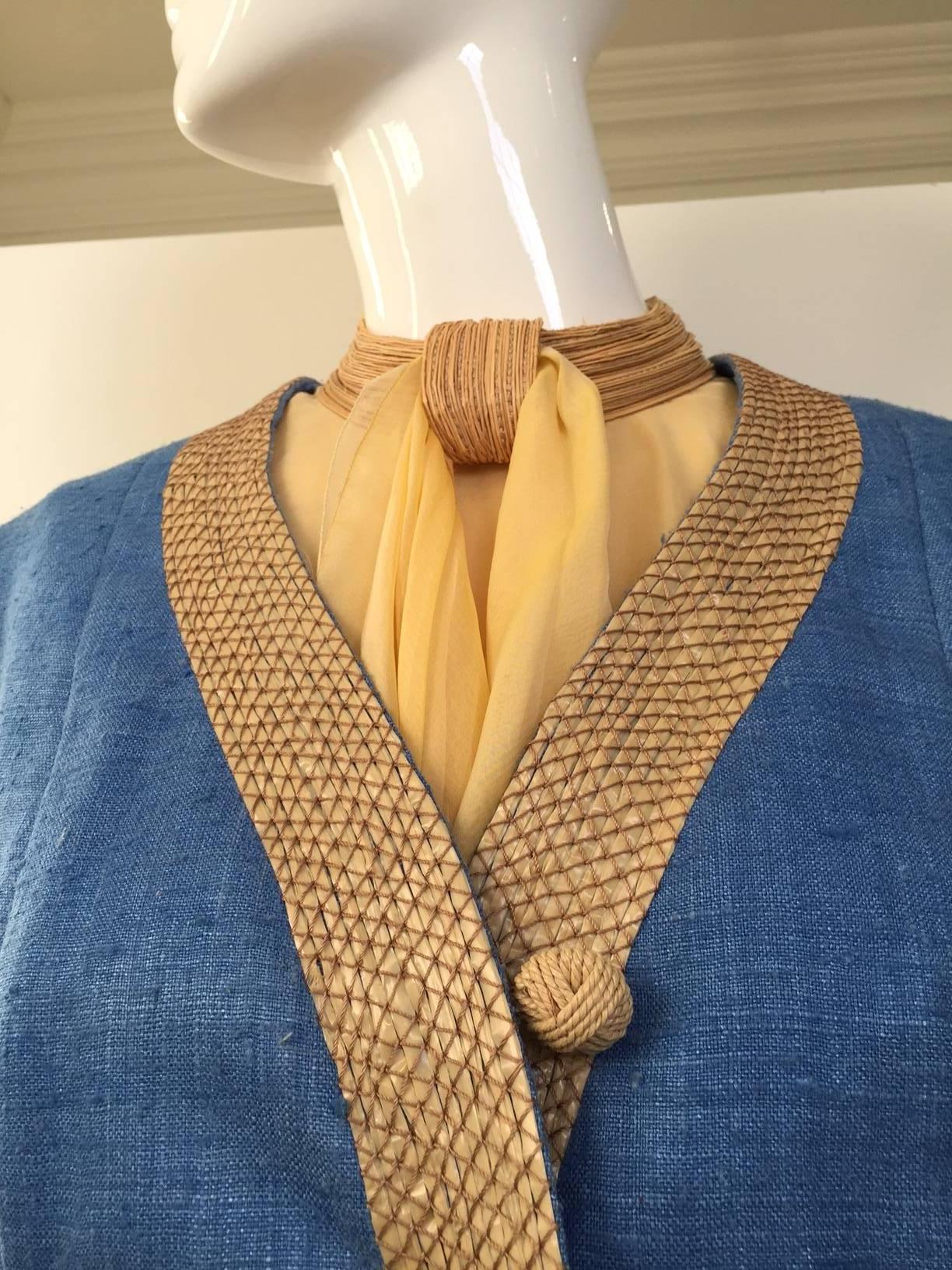 Vintage 1970s Christian Dior Haute Couture Linen vest set with silk blouse pcs 4