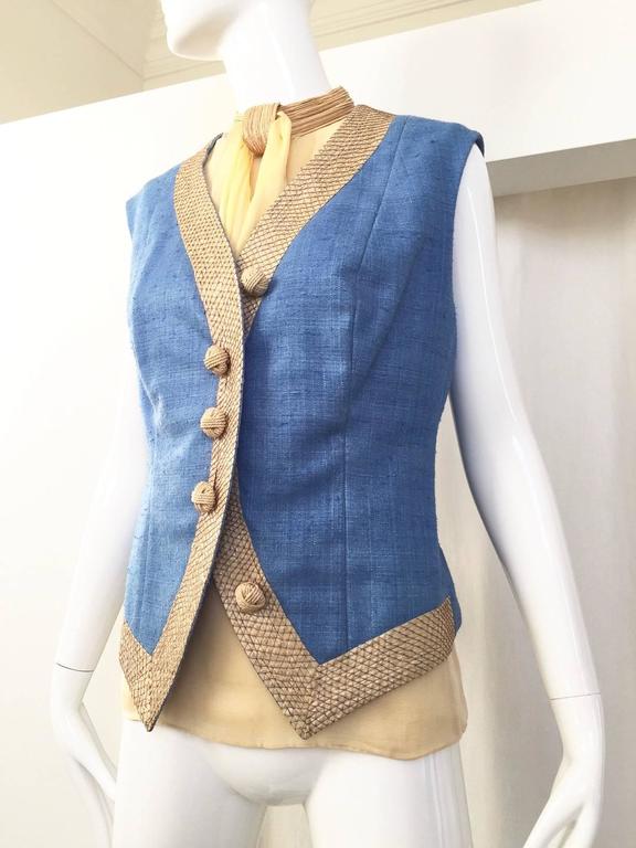 Vintage 1970s Christian Dior Haute Couture Linen vest set with silk blouse pcs For Sale at 1stdibs
