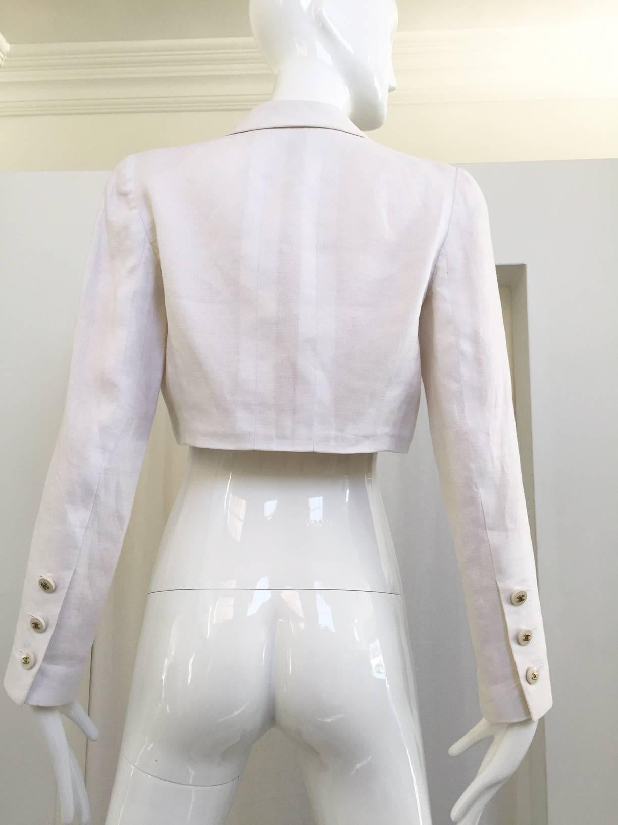 90s Chanel  white linen crop jacket. size 2/4