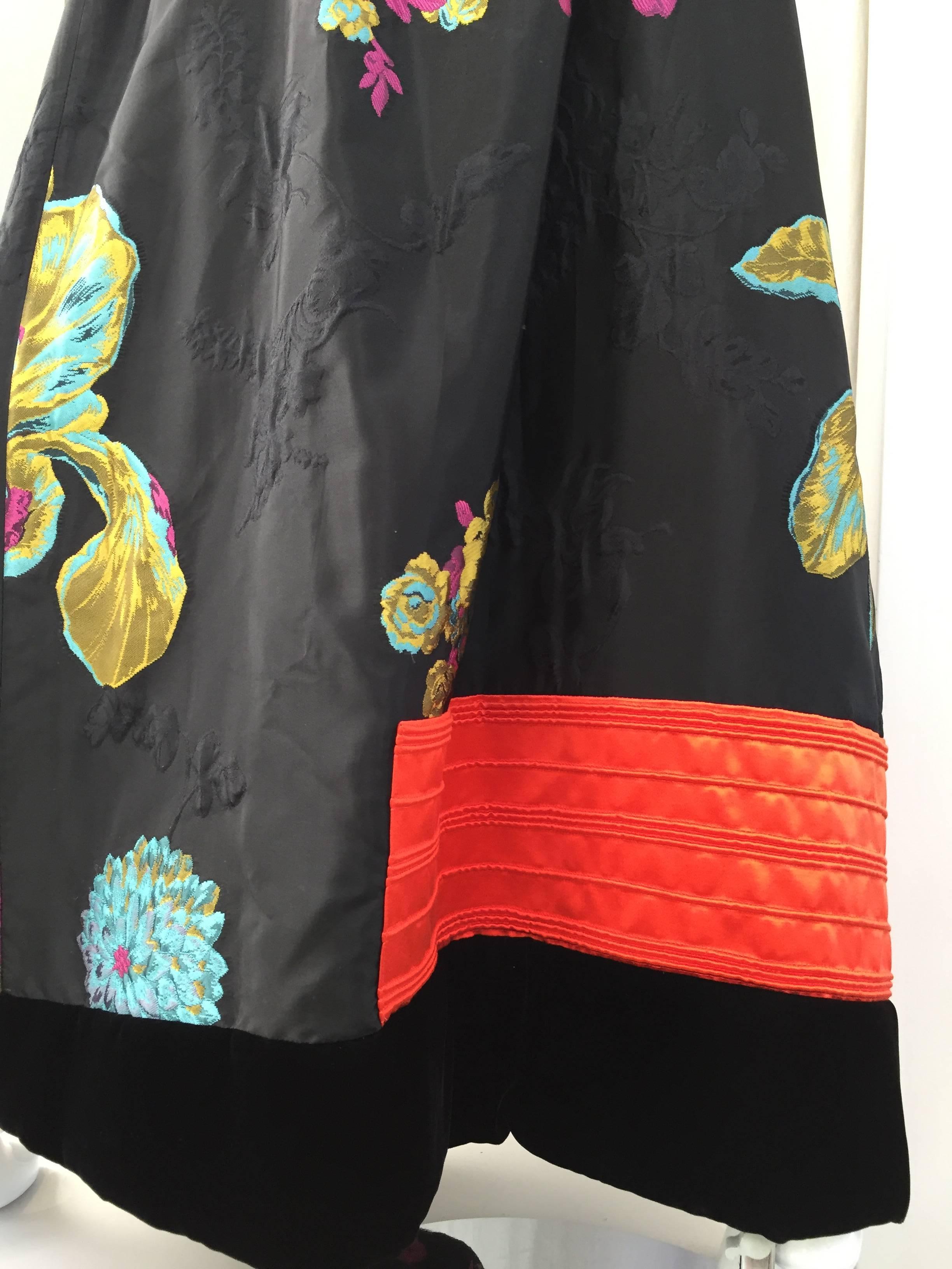 Christian Lacroix Black and Multi Color Floral Silk Brocade Top and Skirt, 1980s 5