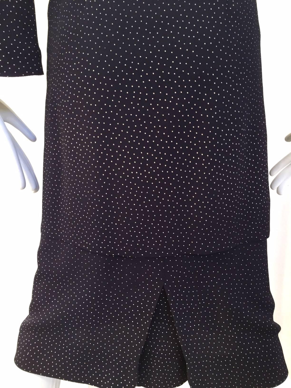 Vintage 1940s Navy Blue Crepe Dress with White Small Polkadots 2
