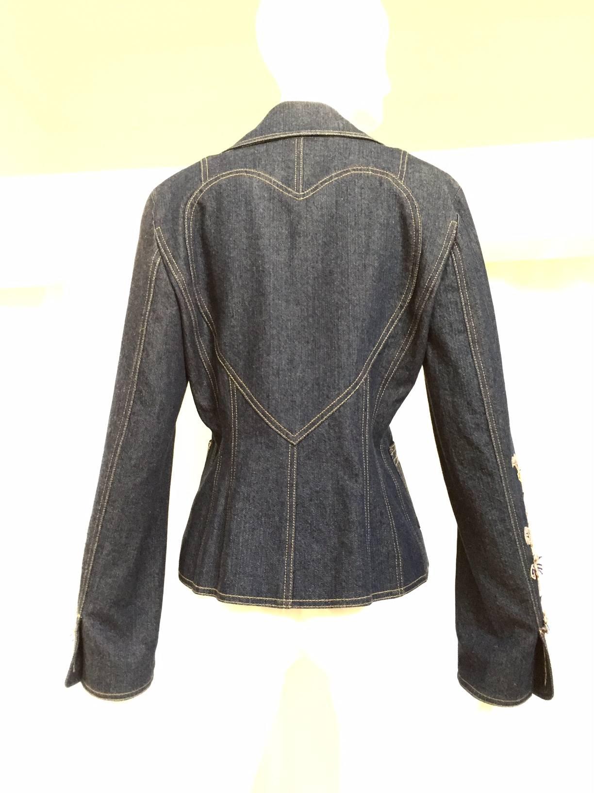 Black Christian Dior by John Galliano denim embroidered fitted jacket