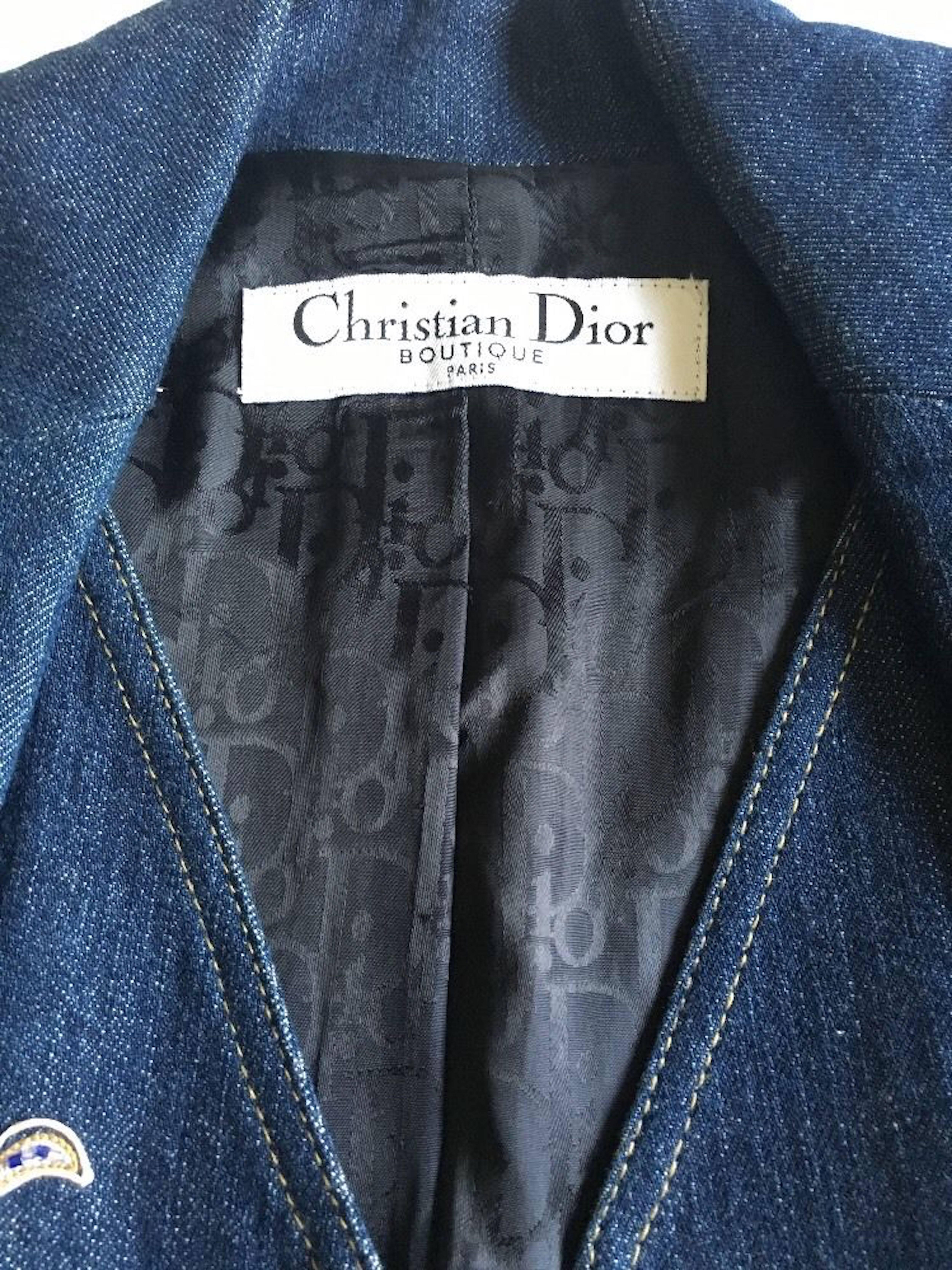 Christian Dior by John Galliano denim embroidered fitted jacket In Excellent Condition In Beverly Hills, CA