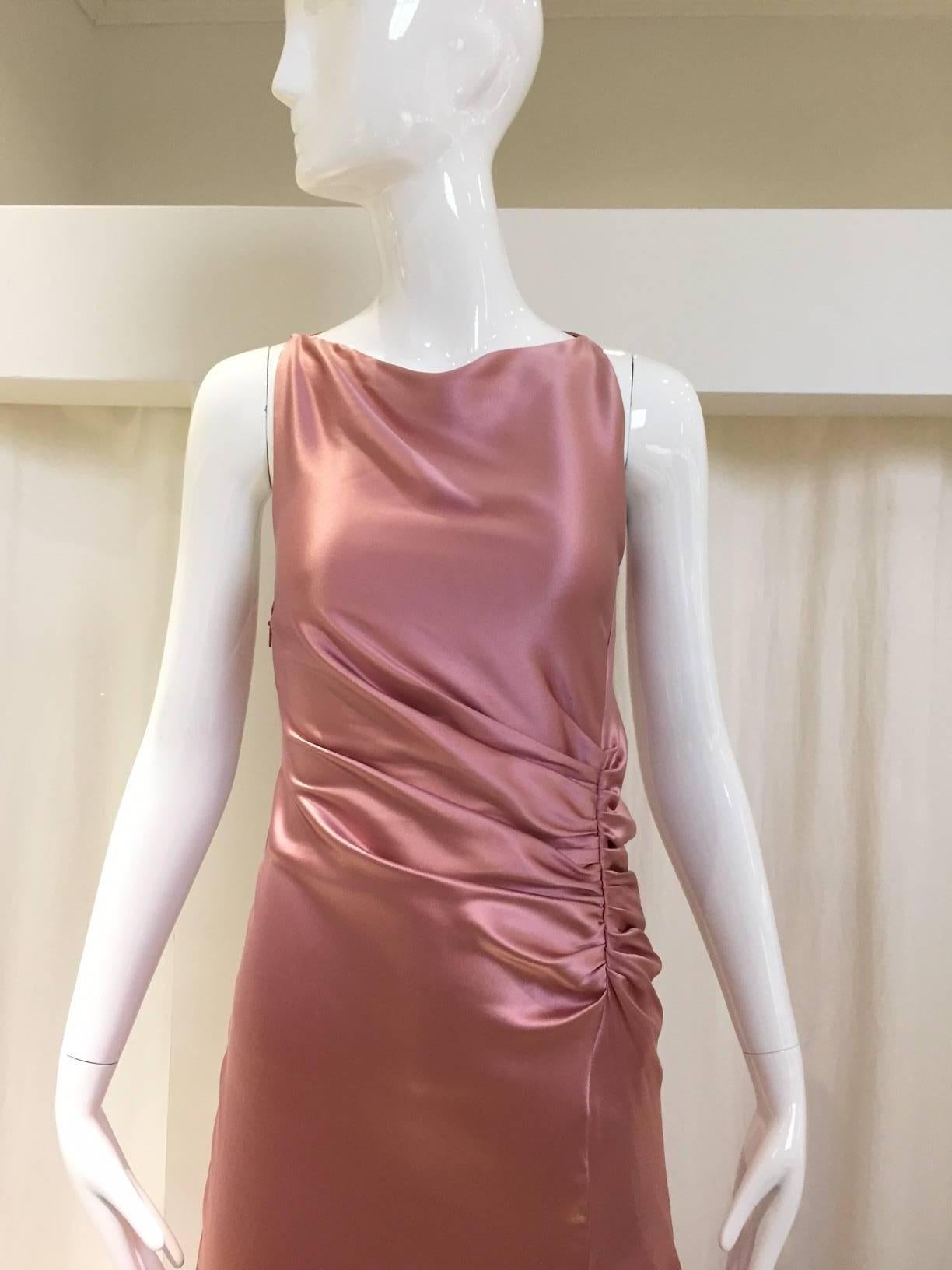 Sexy vintage Gucci by Tom Ford. Mauve pink silk charmeuse with high slit.
marked size 38IT/ fit best for size US 0/2
Bust: 31