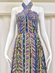 1970s cotton print halter maxi dress