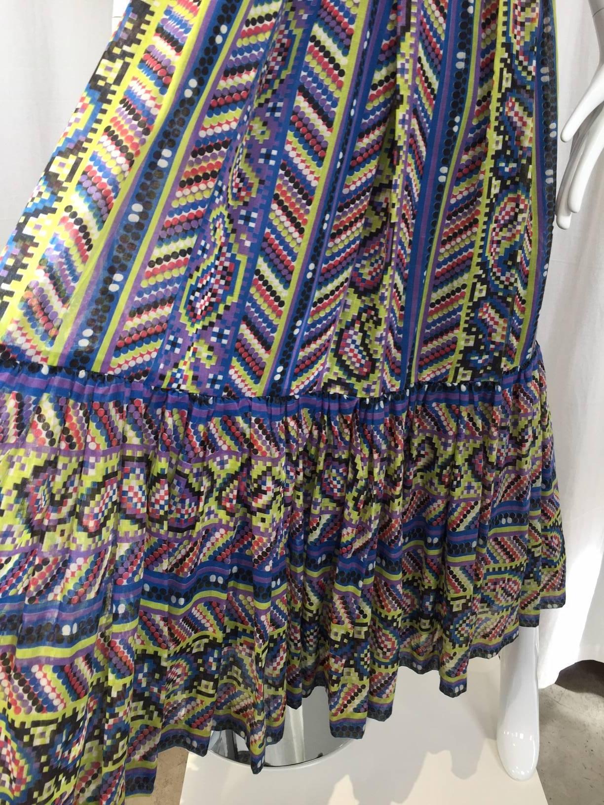 Women's 1970s cotton print halter maxi dress