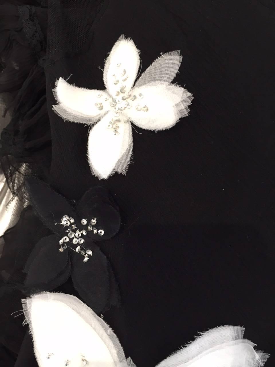   JOHN GALLIANO Black Silk Gown with White Flower  1