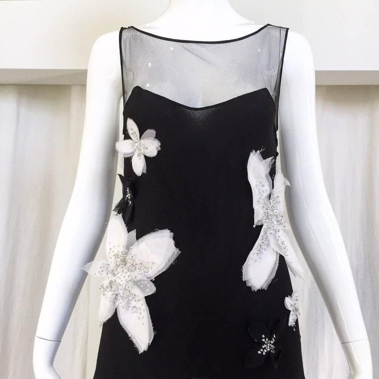 Women's   JOHN GALLIANO Black Silk Gown with White Flower 