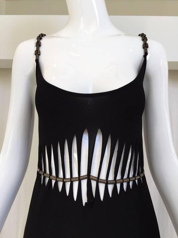 90s Plein Sud Black Rayon Cut Out Spaghetti strap dress In Excellent Condition For Sale In Beverly Hills, CA