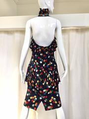 Vintage CHLOE  navy blue confetti print  halter cocktail dress