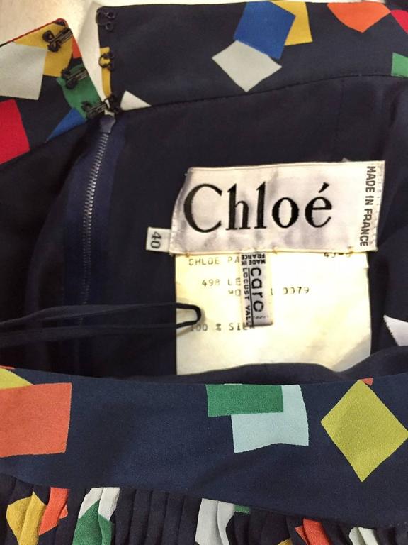 Vintage CHLOE navy blue confetti print halter cocktail dress For Sale
