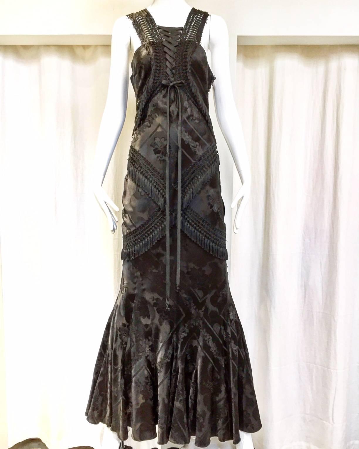 Vintage JOHN GALLIANO Black Silk Jacquard Gown 1