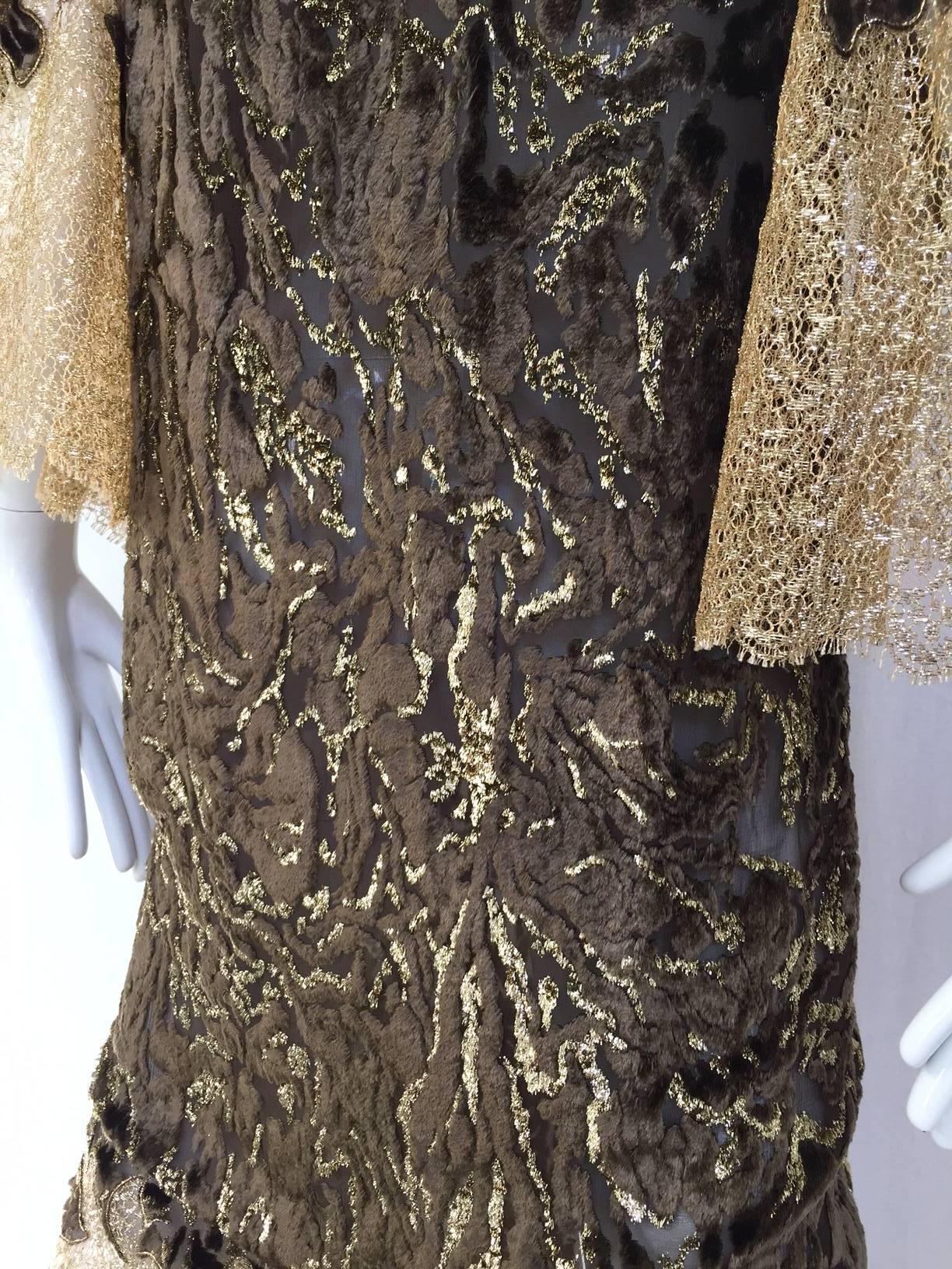 Vintage Oscar De La Renta velvet devore gold lace dress at 1stDibs ...