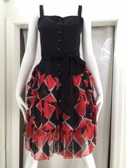 Vintage Yves Saint Laurent Red and Black Harlequin Print Spaghetti Strap Dress