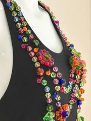 90s Moschino black jersey halter dress with acrylic beads applique