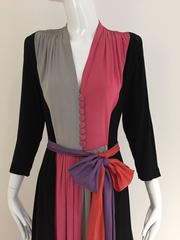 1940s Multi Color Blocking Silk Dress