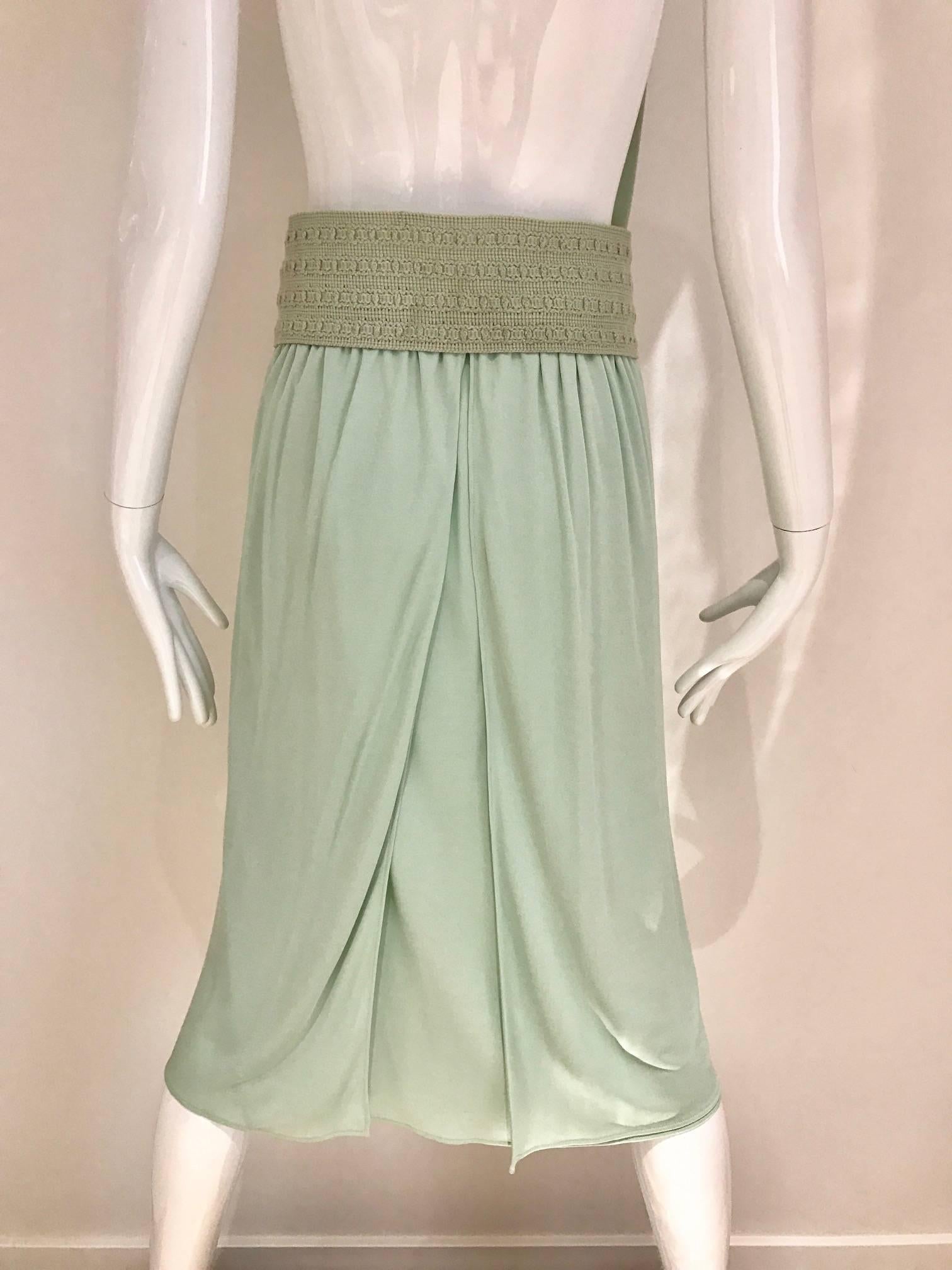 1970s Light Green Knit Jersey Halter Open Back  In Good Condition In Beverly Hills, CA