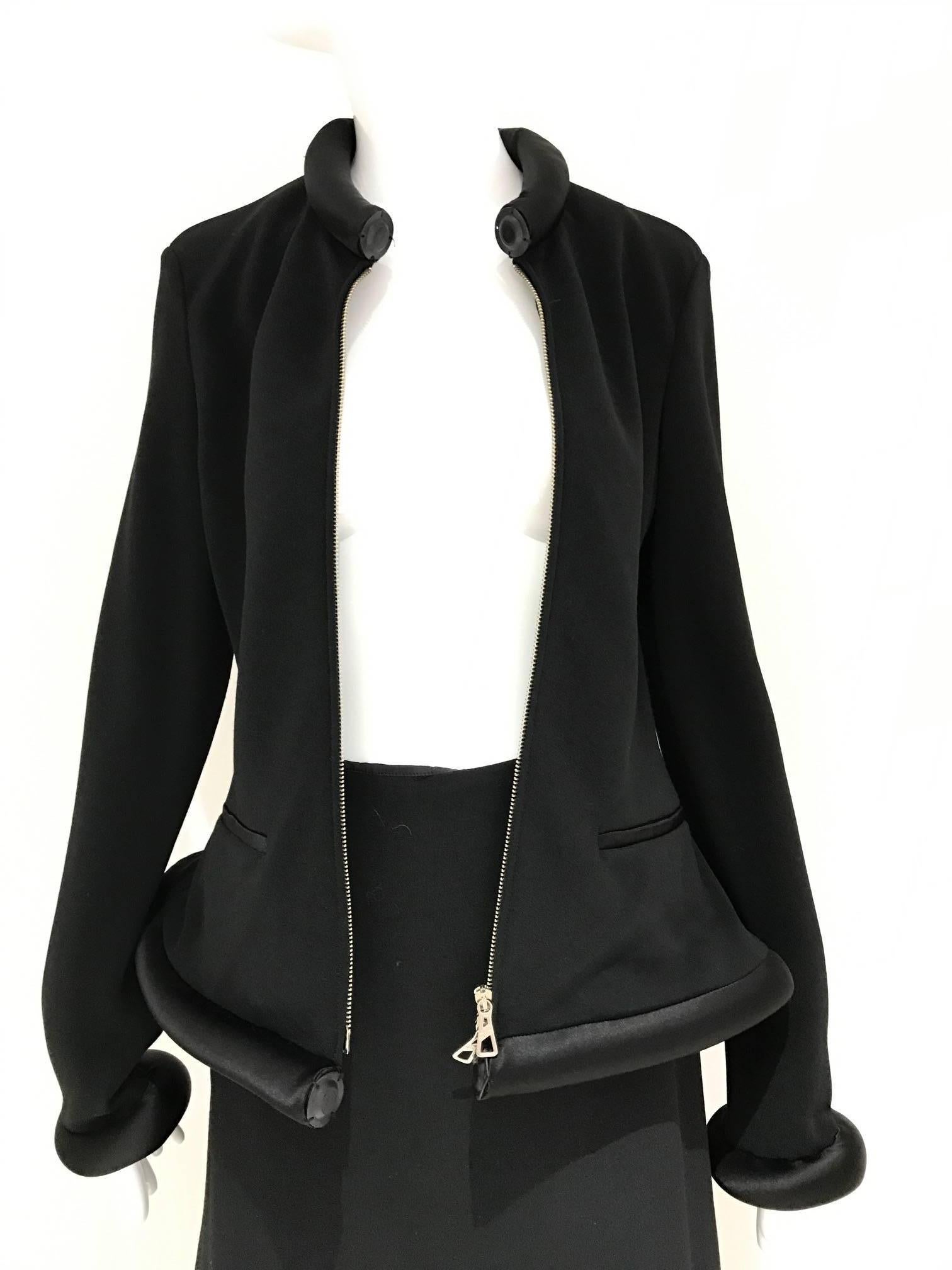 Black 90s Jean Paul Gaultier black tube jacket and skirt set