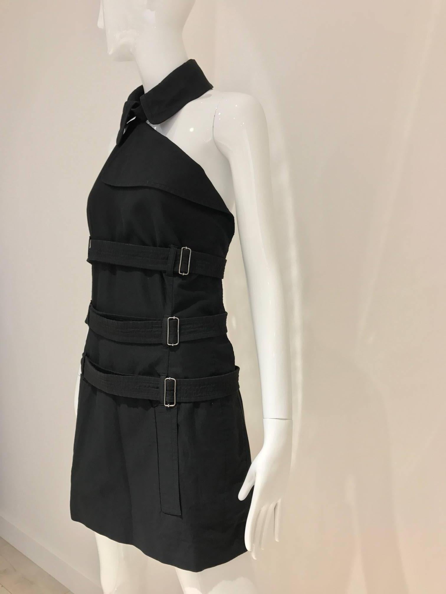 Black 90s Jean Paul Gaultier black cotton halter mini dress/top with straps