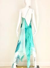 Donna Karan Minty Green Ombre Silk Chiffon Asymetrical Dress