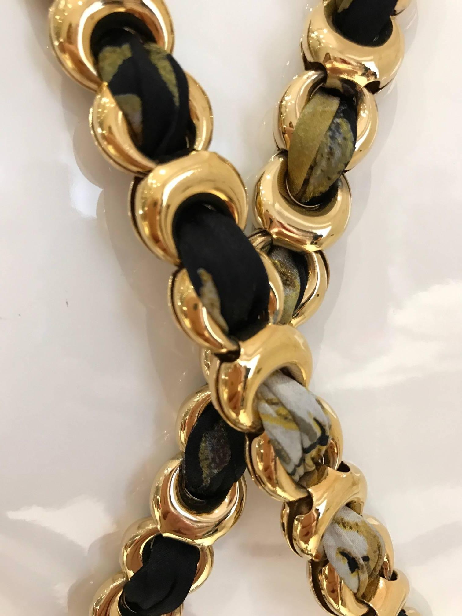 Women's Roberto Cavalli black and gold floral print  silk print halter chain top