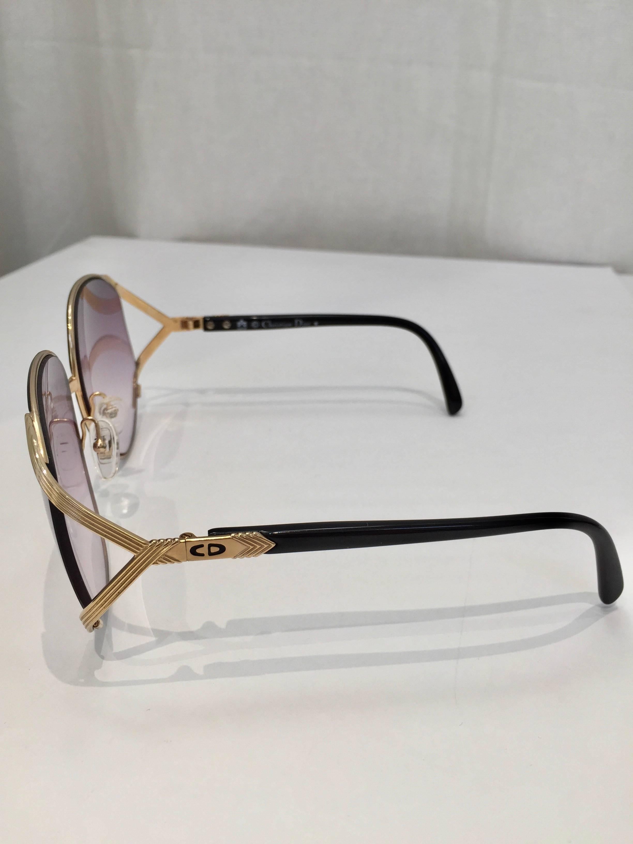 1970s Christian Dior Black Sunglasses with Gold Frame For Sale at ...