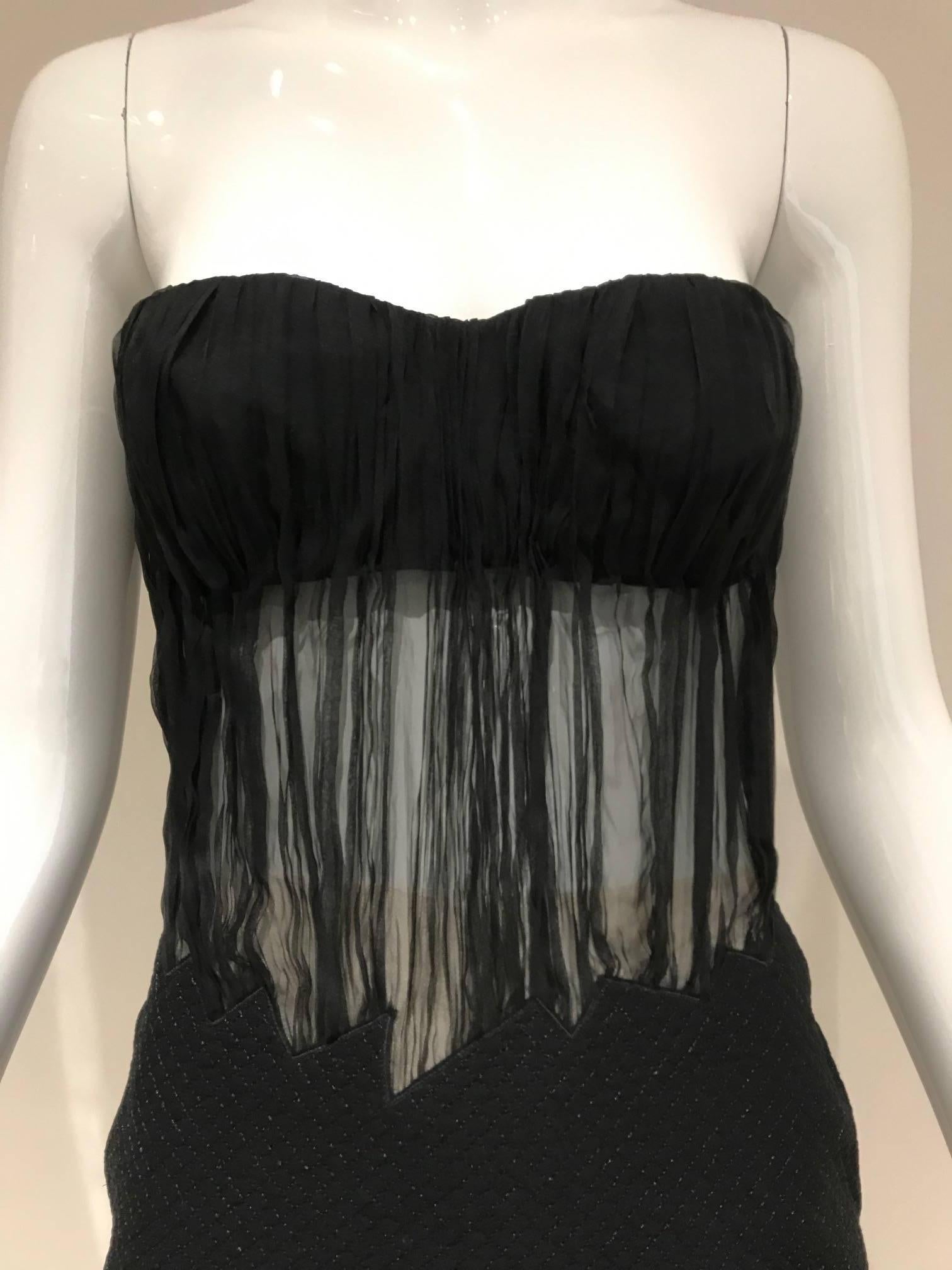 black strapless silk mini dress