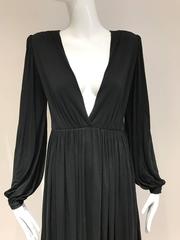 1970s Yves Saint Laurent black jersey V neck dress