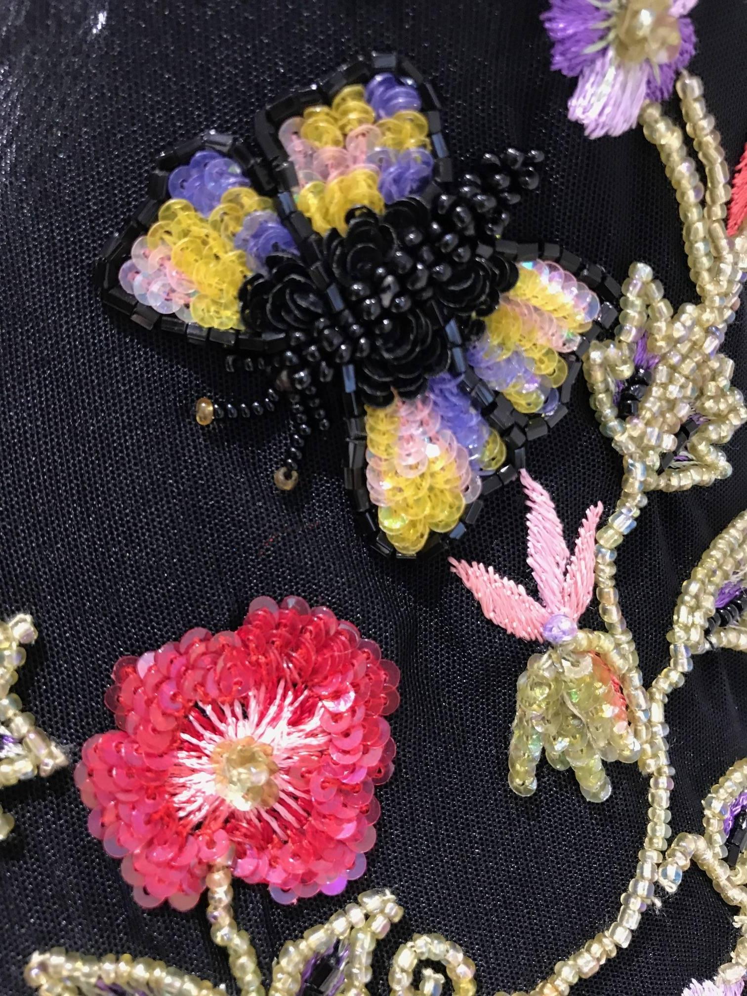  Giorgio Armani Multi Color Floral Beaded Cut Out Body Suit In Excellent Condition In Beverly Hills, CA