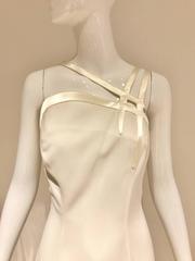 1990s  Vintage THIERRY MUGLER White Crepe Gown with Cut Out Shoulder