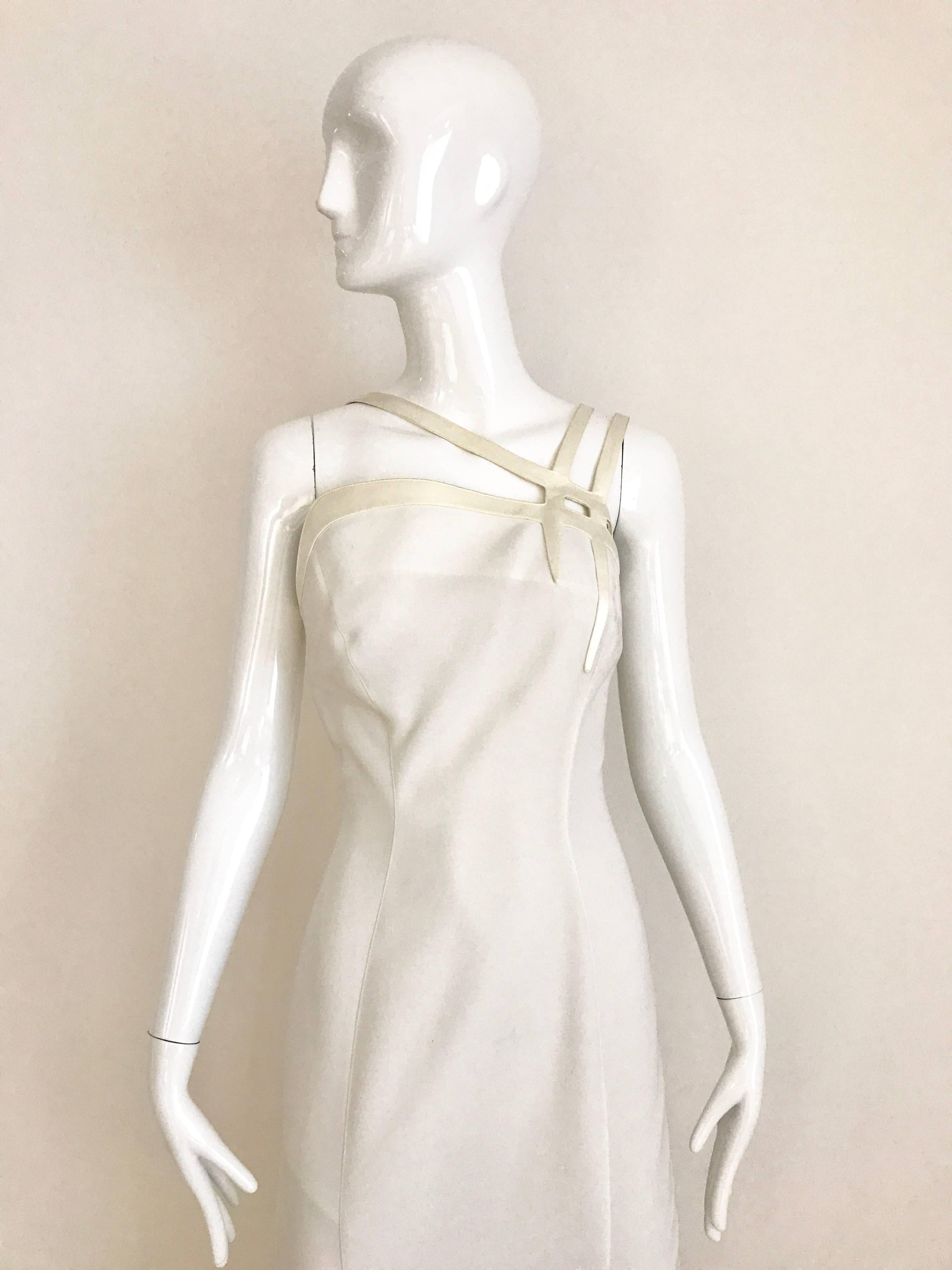 Gray 1990s  Vintage THIERRY MUGLER White Crepe Gown with Cut Out Shoulder 