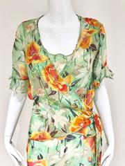 1930s green silk floral print dress with wrap jacket