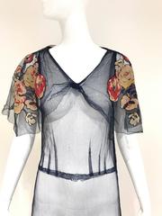 1930s blue net dress with silk applique