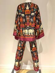 70s Anne Klein ikat print tunic top and pant set