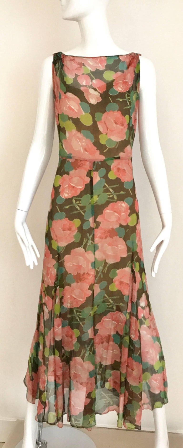 1930s Peach and Green Floral Print Silk Dress at 1stDibs | green and ...