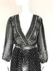 1970s Black Silk Dress with Silver Sequin