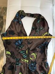 1950s Brown Silk Floral Print Halter Cocktail vintage Dress