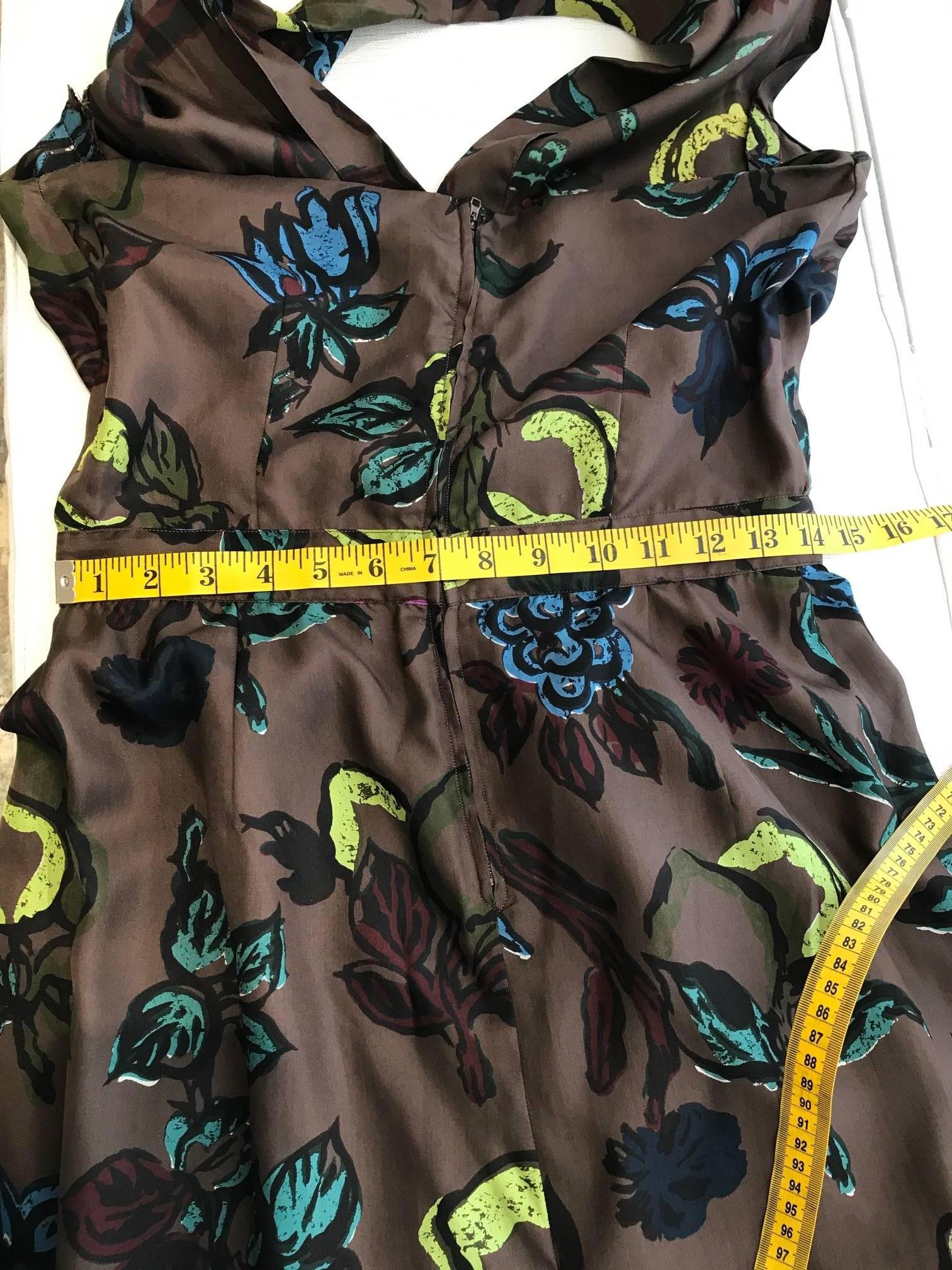 Black 1950s Brown Silk Floral Print Halter Cocktail vintage Dress