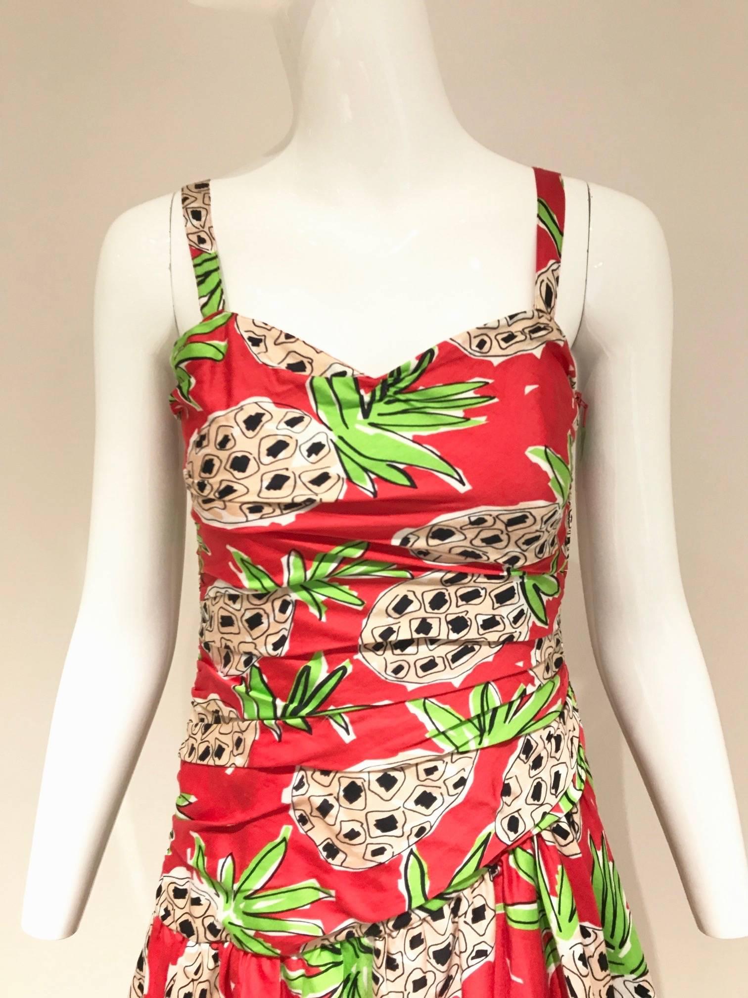 1980s Louis Feraud fruit print pineapple  cotton dress. 
Fit size 2. XS