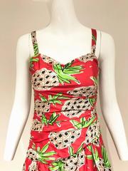 Vintage LOUIS FERAUD Red Cotton Fruit Print Spaghetti Strap Cocktail Dress
