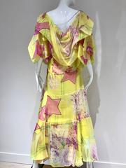 RARE Runway CHRISTIAN DIOR Yellow and Pink Print Silk Dress