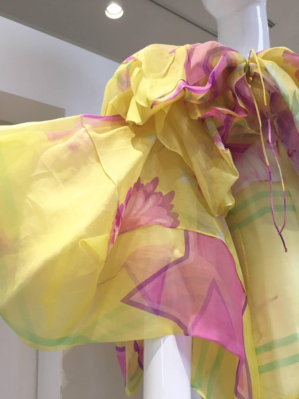 RARE Runway CHRISTIAN DIOR Yellow and Pink Print Silk Dress  1