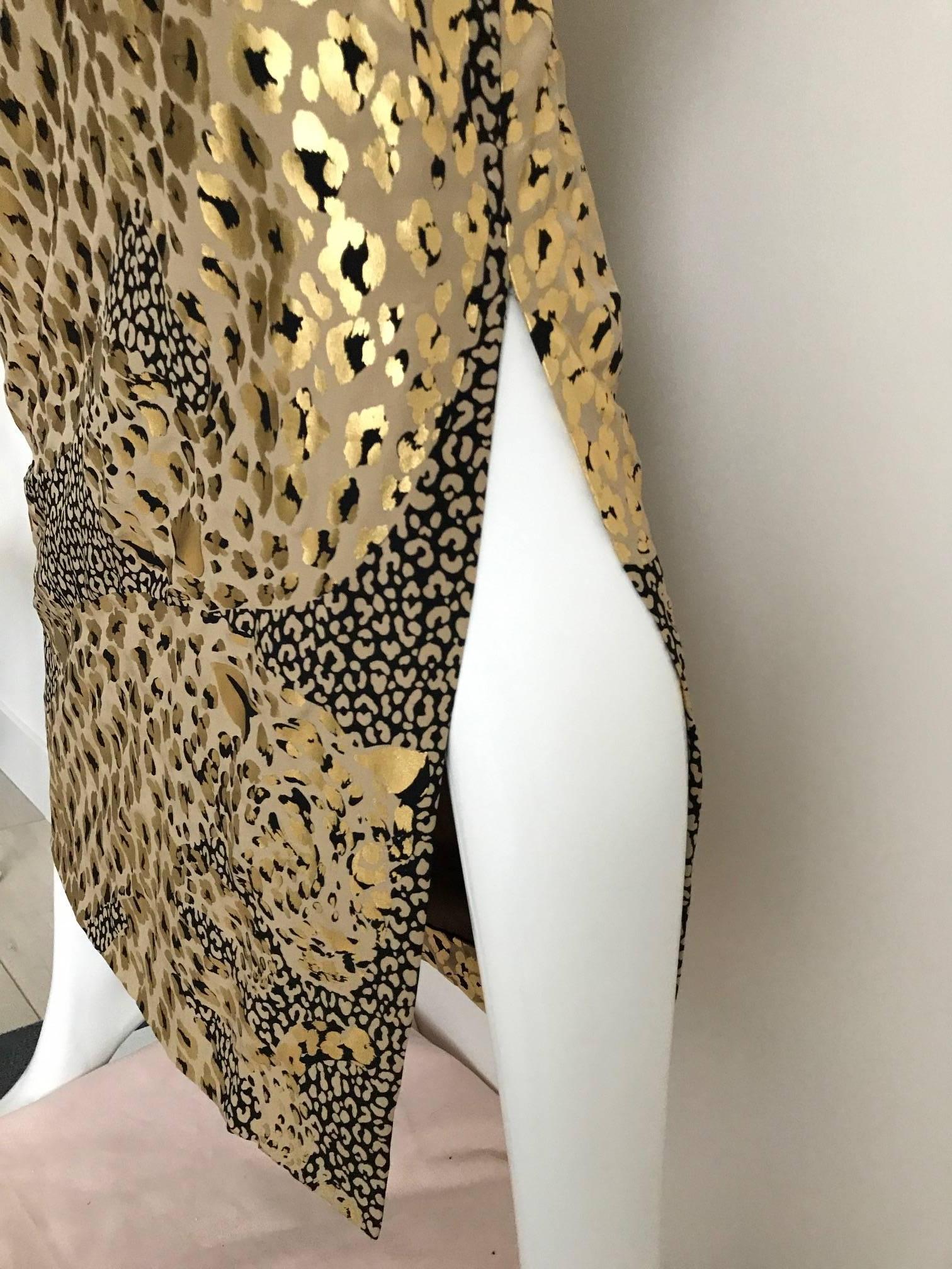 Gold Yves Saint Laurent Vintage gold Leopard print metallic silk gown, 1990s