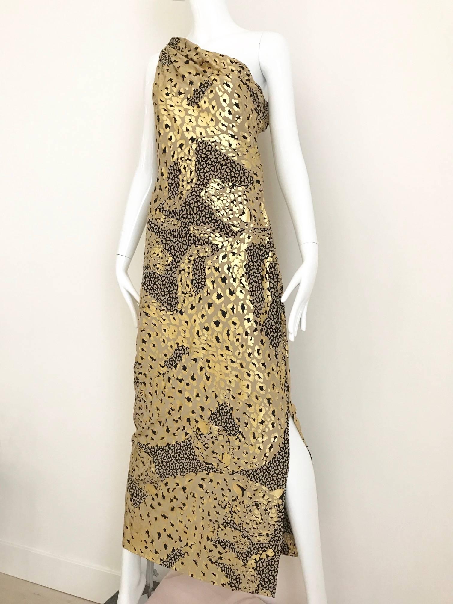 Yves Saint Laurent Vintage gold Leopard print metallic silk gown, 1990s In Excellent Condition In Beverly Hills, CA