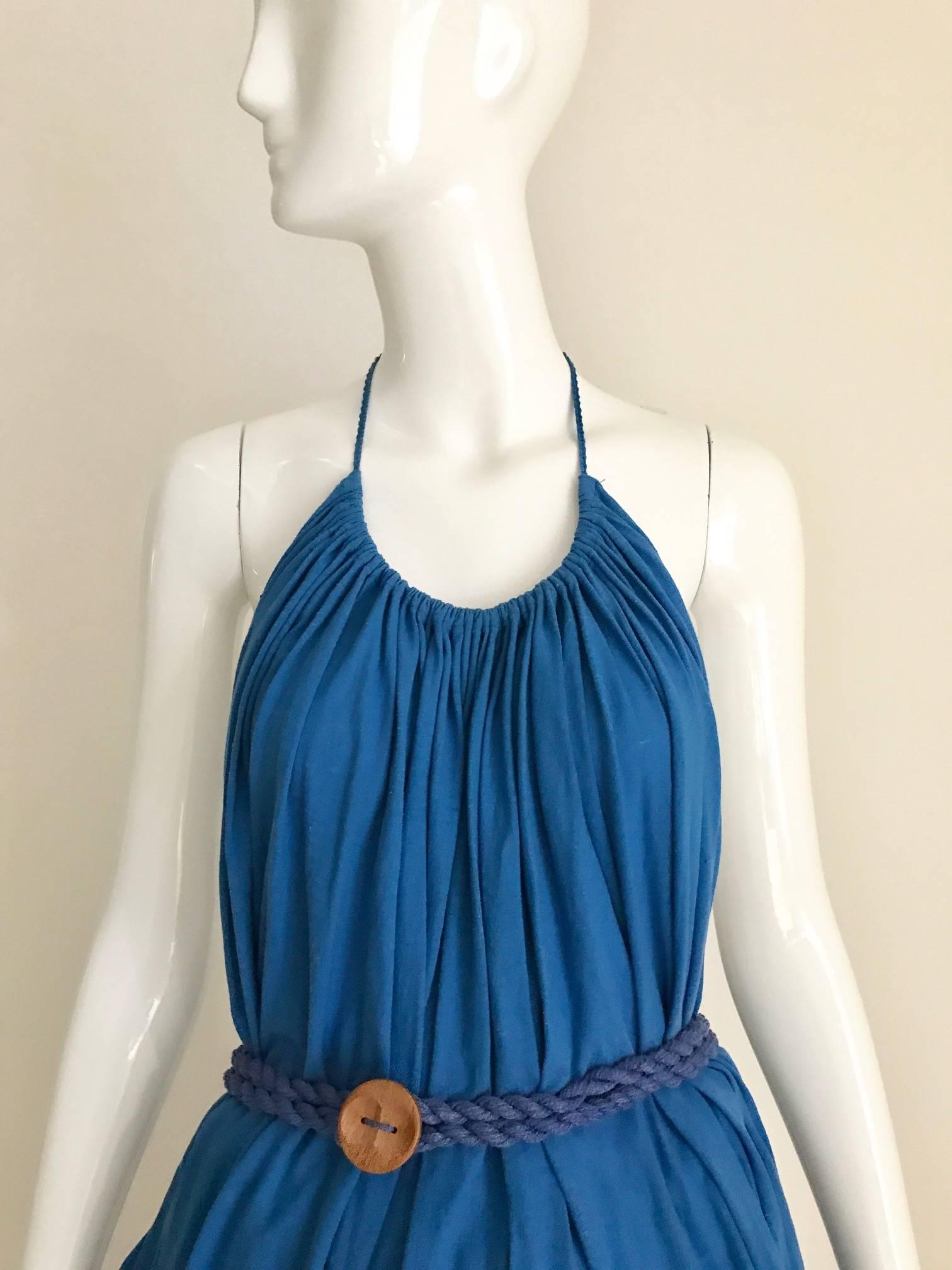 Blue Vintage Missoni blue cotton knit halter maxi dress