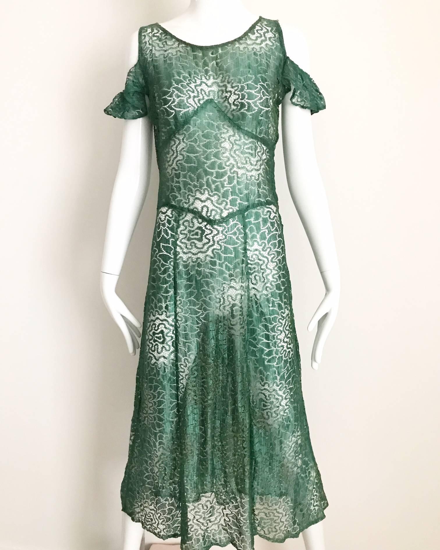 1930s Green Lace Summer Dress For Sale 1