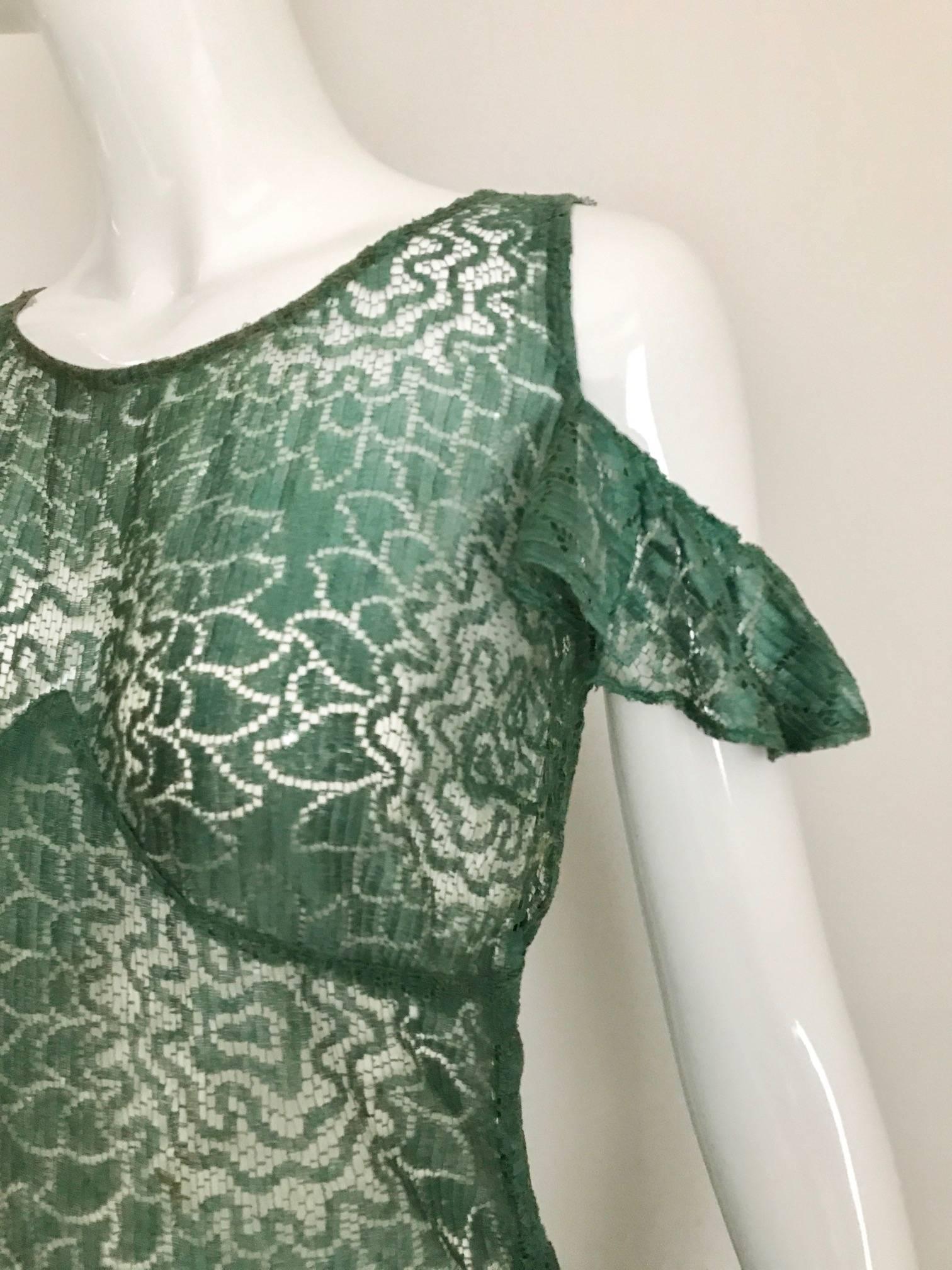 Gray 1930s Green Lace Summer Dress For Sale