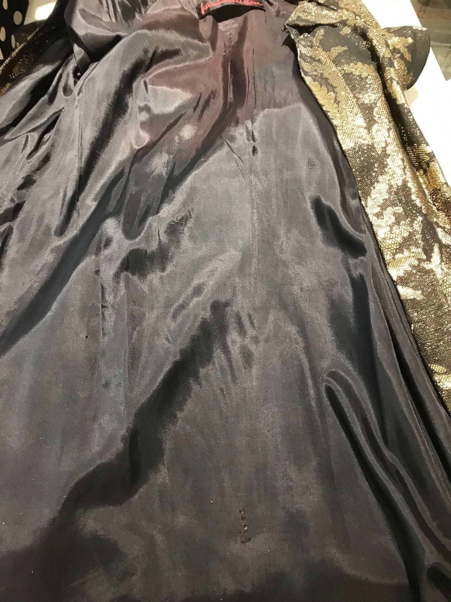 Black 1970s Pauline Trigere vintage black and gold  silk brocade coat